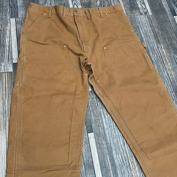 🔥🔥 Vintage CARHARTT DOUBLE KNEE Denim Canvas Workwear Cargo Pants Sz 44x32 - E - Picture 5 of 13